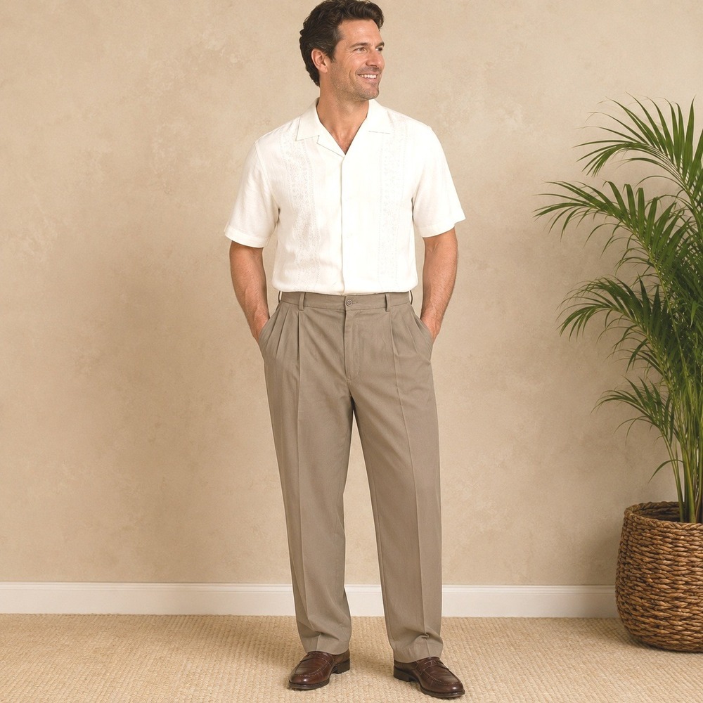 Tommy‎ Bahama 38x34 Silk Blend Pleated Dress Pants Khaki Resort Luxury Slacks
